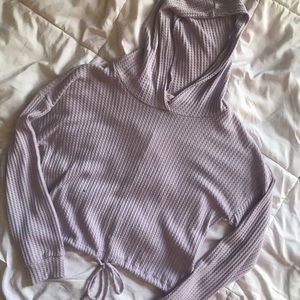 Lavender Waffle Knit Crop Hoodie
